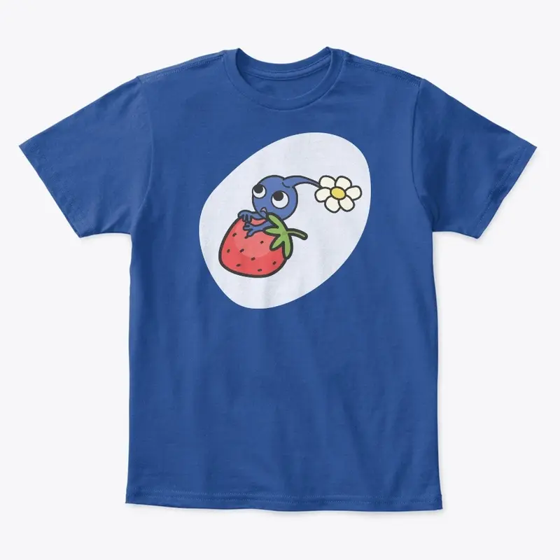 Blue Pikmin on a strawberry