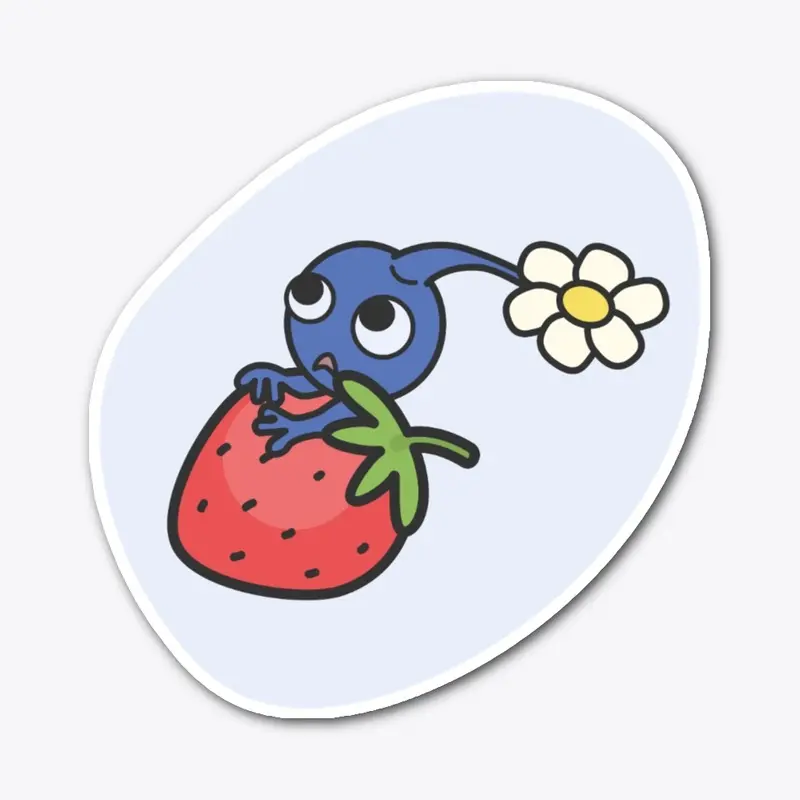 Blue Pikmin on a strawberry