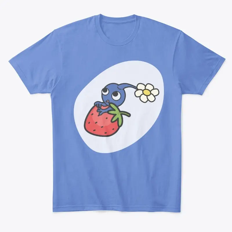 Blue Pikmin on a strawberry