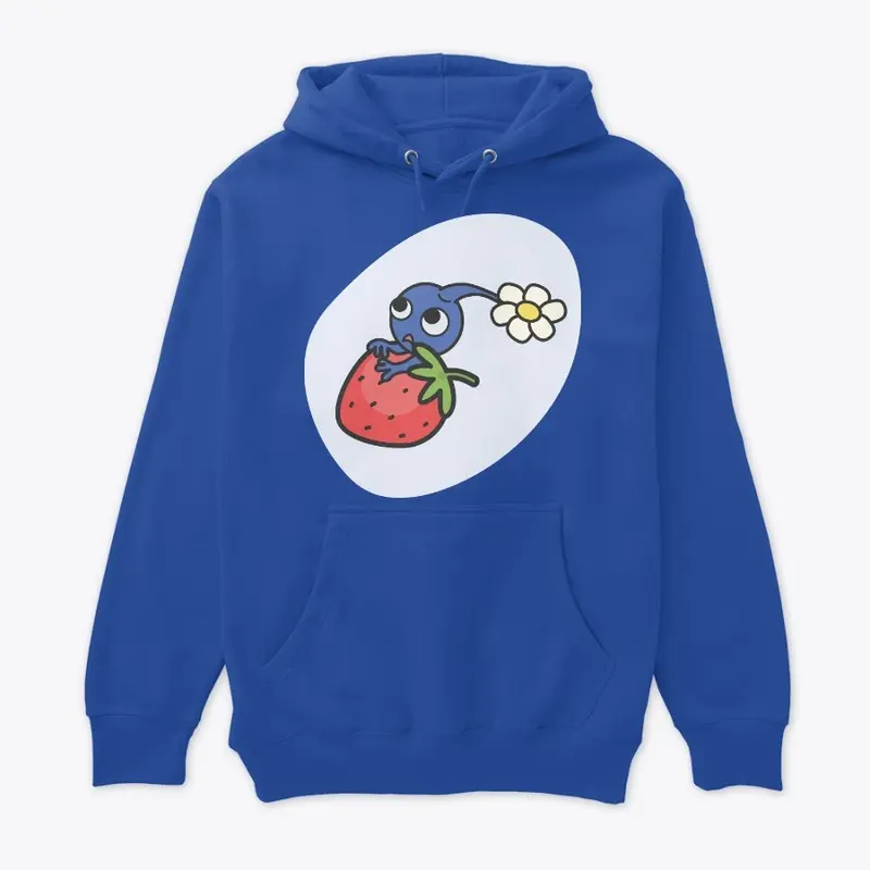 Blue Pikmin on a strawberry