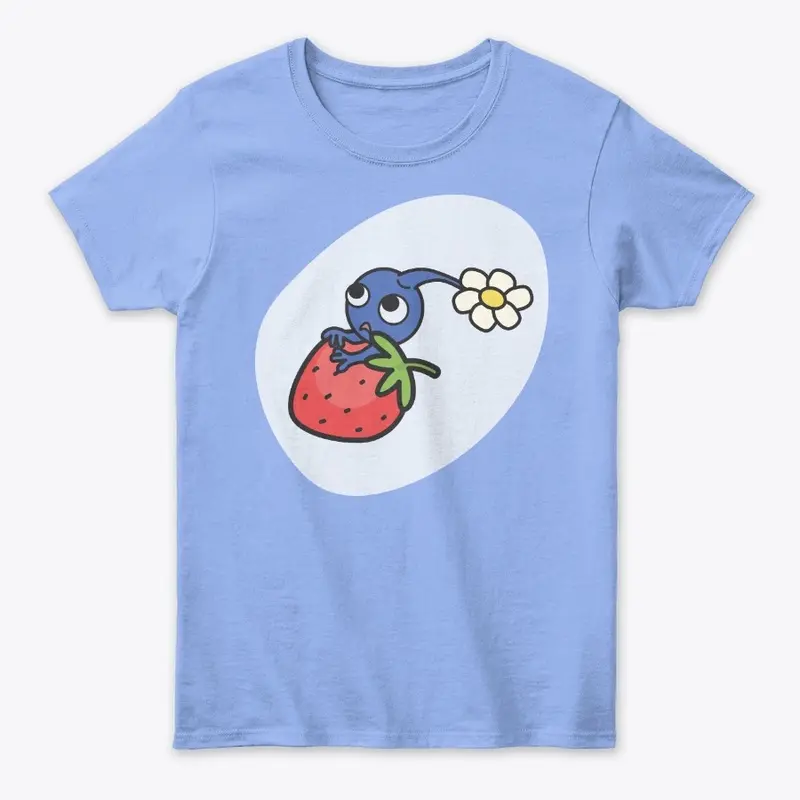 Blue Pikmin on a strawberry