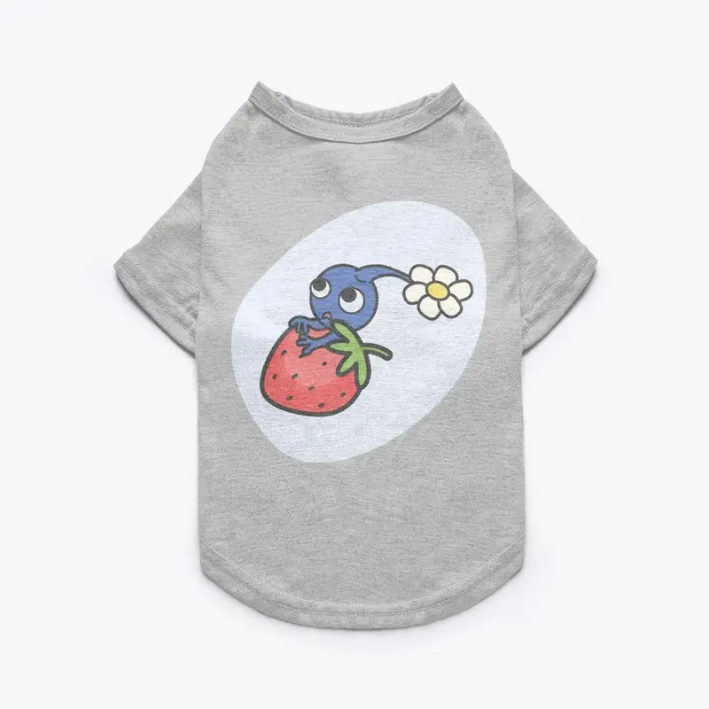 Blue Pikmin on a strawberry