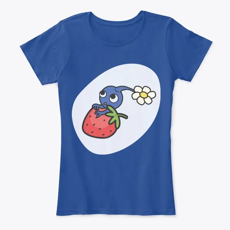 Blue Pikmin on a strawberry